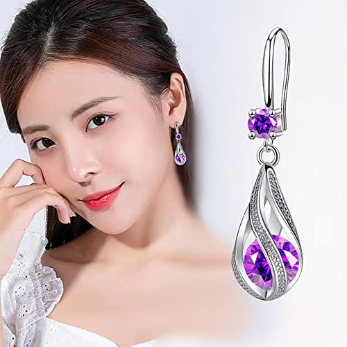 Earrings Packs for Women Studs And Hoops Fashion Earrings Stainless Steel Round Earrings Women Creative Earrings Diamond Dangling Crystal Earrings For Women (Purple, One Size)