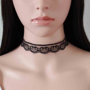 Yheakne Boho Flower Lace Choker Necklace Black Hollow Lace Necklace Thin Tulle Collar Necklace Vintage Black Tattoo Necklace Chain Jewelry for Women and Girls (Black)