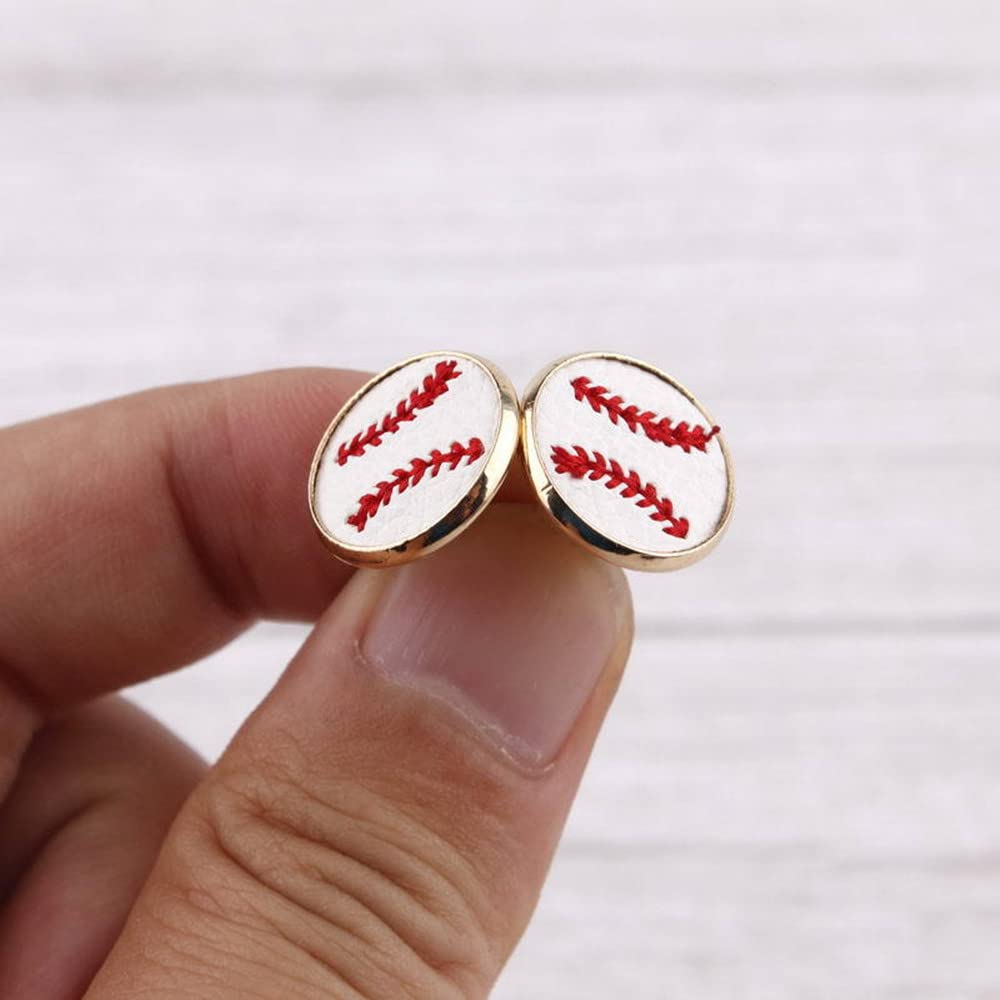 tenghong2021 2 Pairs Baseball Earrings Jewelry Baseball Stude Earring Baseball Pendant Dangle Sports Earrings for Women-White