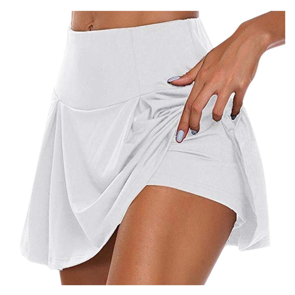 Women's High Waisted Pleated Tennis Skirts Golf Running Sport Workout Athletic Skorts with Pockets White