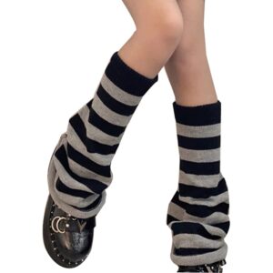 juenawmiu women girl flared leg warmers striped knit socks over knee wide leg warm knitted pile socks elephant socks