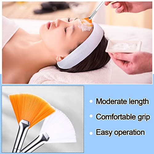 Spa Facial Set: 10 Headbands, 50 Compressed Sponges, 10 Fan Brushes - White Towel Head Wrap for Face Wash, Mask Application, and Makeup Removal