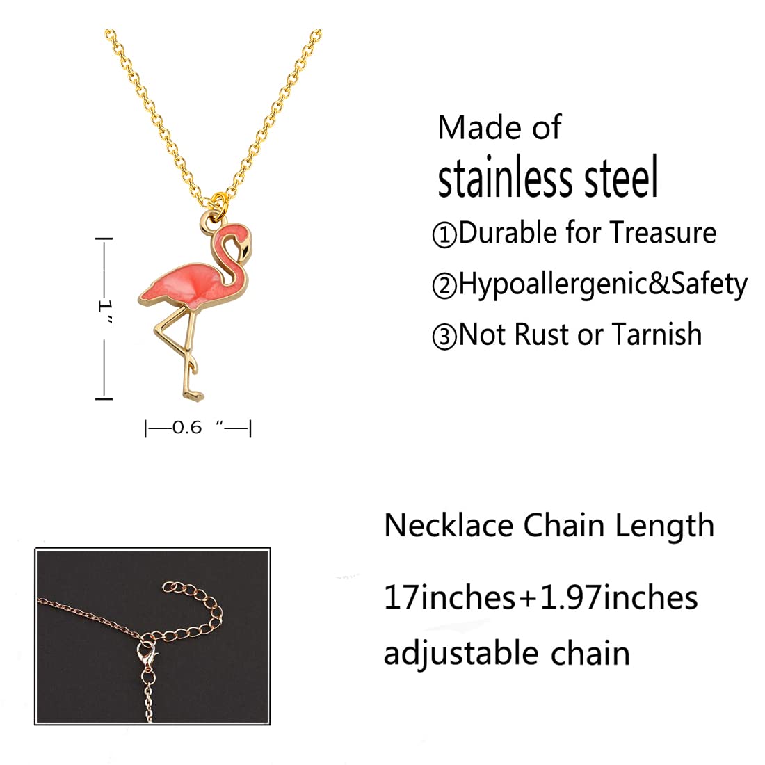 FUSTMW Pink Flamingo Necklace Gifts Flamingo Lover Gifts Flamingo Bird Pendant Necklace Flamingo Jewelry for Women (Gold)