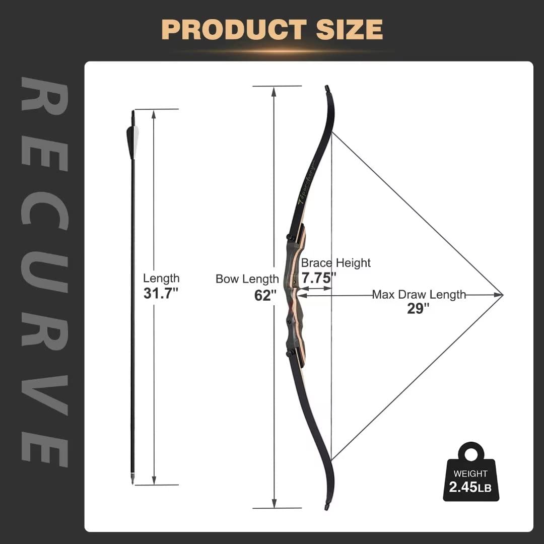 TOPARCHERY 62" Recurve Bow,Bow and Arrow Adult - Archery Bow Set for Adults