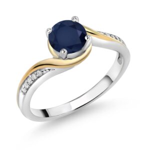 Gem Stone King 925 Sterling Silver and 10K Yellow Gold Round Blue Sapphire and White Moissanite Women Engagement Ring (1.15 Cttw, Gemstone Birthstone, Available In Size 5, 6, 7, 8, 9)