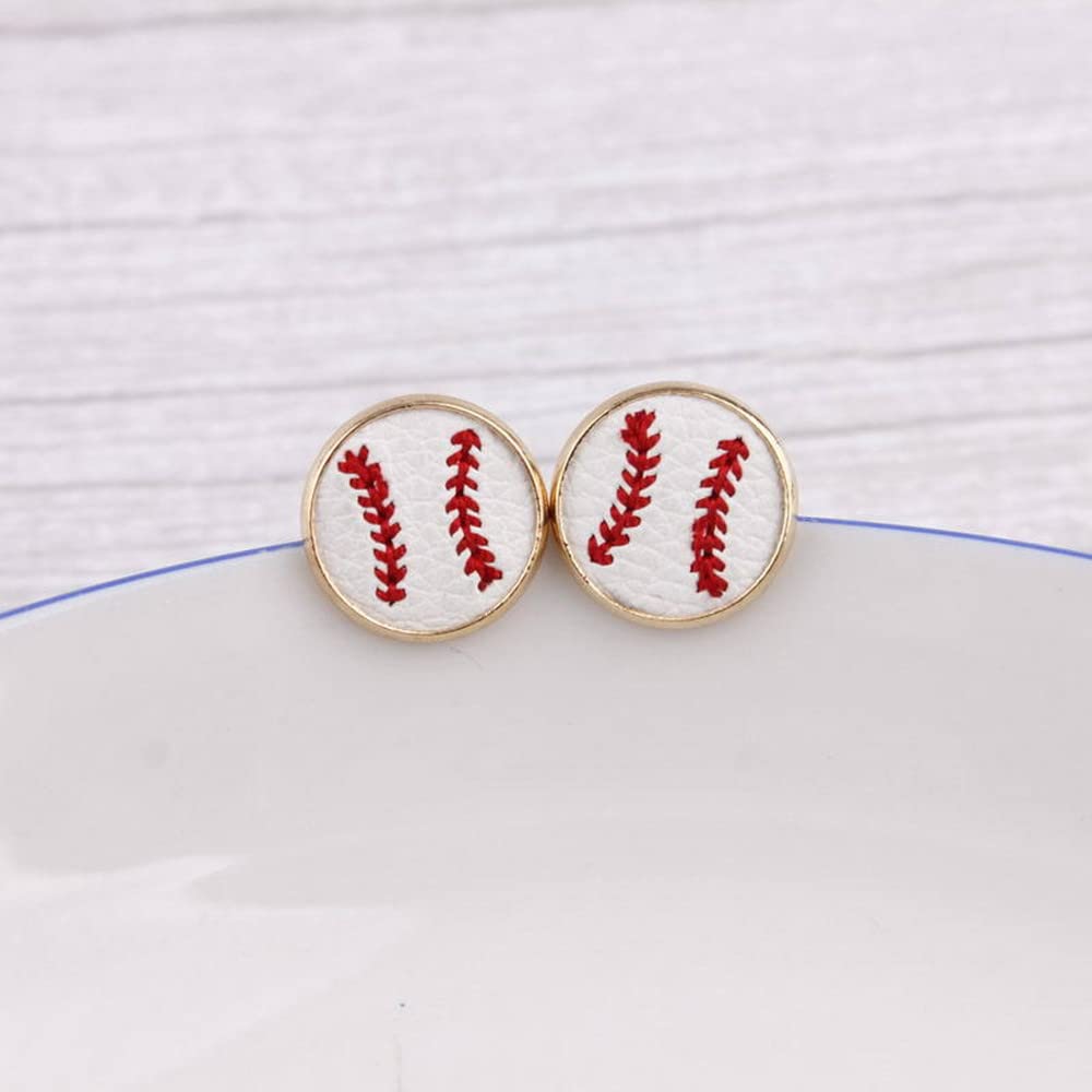 tenghong2021 2 Pairs Baseball Earrings Jewelry Baseball Stude Earring Baseball Pendant Dangle Sports Earrings for Women-White