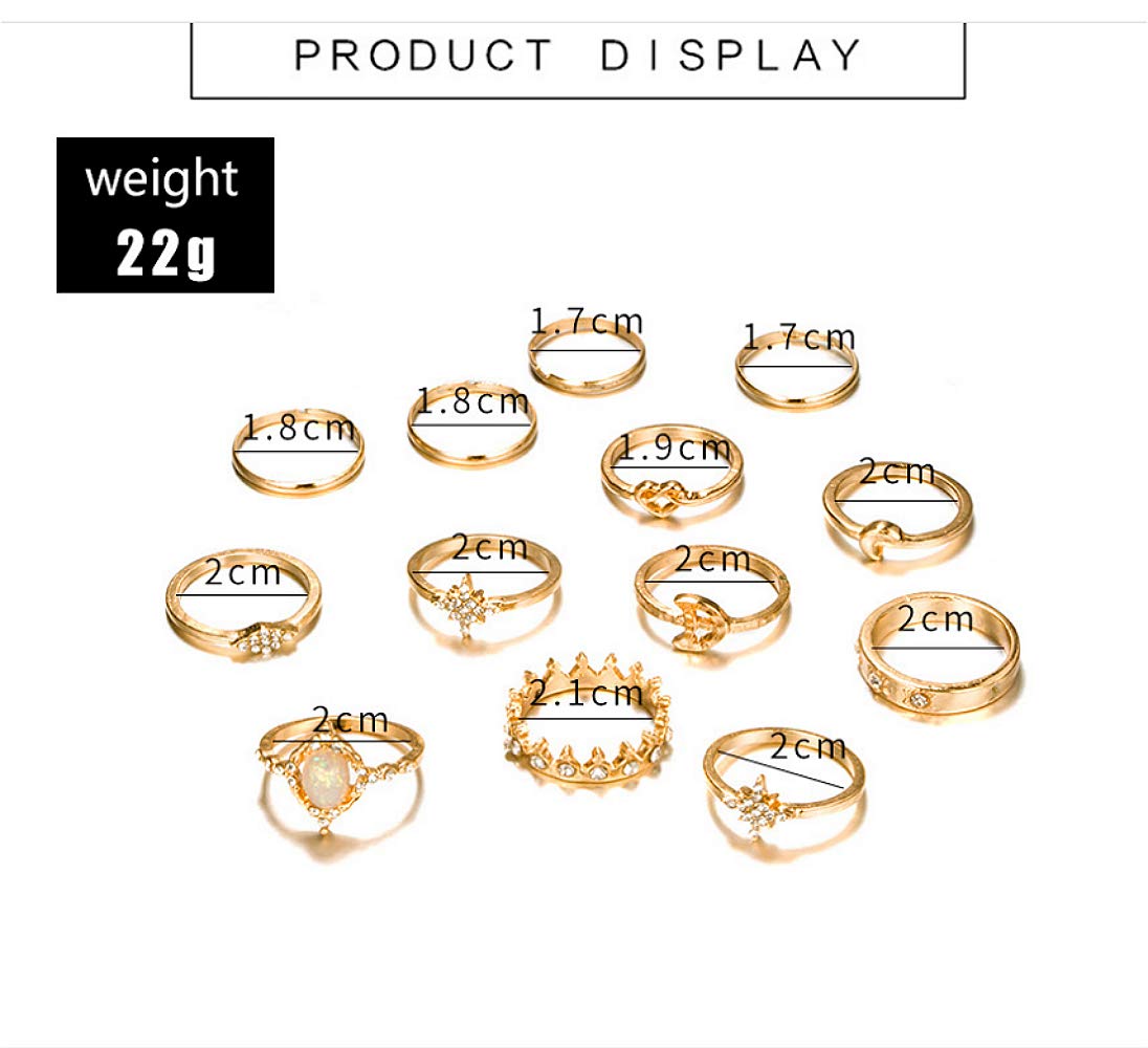 Sither 13 Pcs Women Rings Set Knuckle Rings Gold Bohemian Rings for Girls Vintage Gem Crystal Rings Joint Knot Ring Sets for Teens Party Daily Festival Jewelry Gift