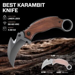 Grand Way Karambit Knife with Sheath & Micarta Handle - Small Fixed Blade Knife - Pocket Knife - Best Karambit Knife with Wood Handle Clip - 440C Steel Camping Knives