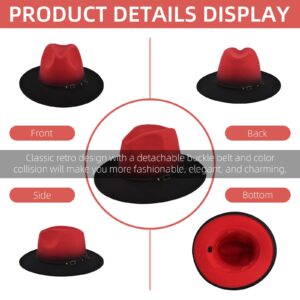 Gradient Color Fedora Hat for Women & Men, 4 Pack Classic Wide Brim Floppy Felt Panama Hat Outdoor Sun Hat with Belt Buckle, Camel+Grey+Red+White