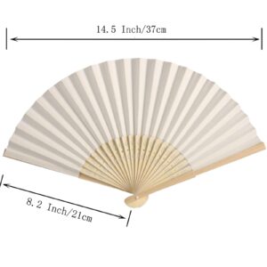 SL crafts 50pcs Paper Hand Fan with Organza Bags Bamboo Handheld Folding Fan Decorative Paper Fan Wedding Party Favors (Cream)