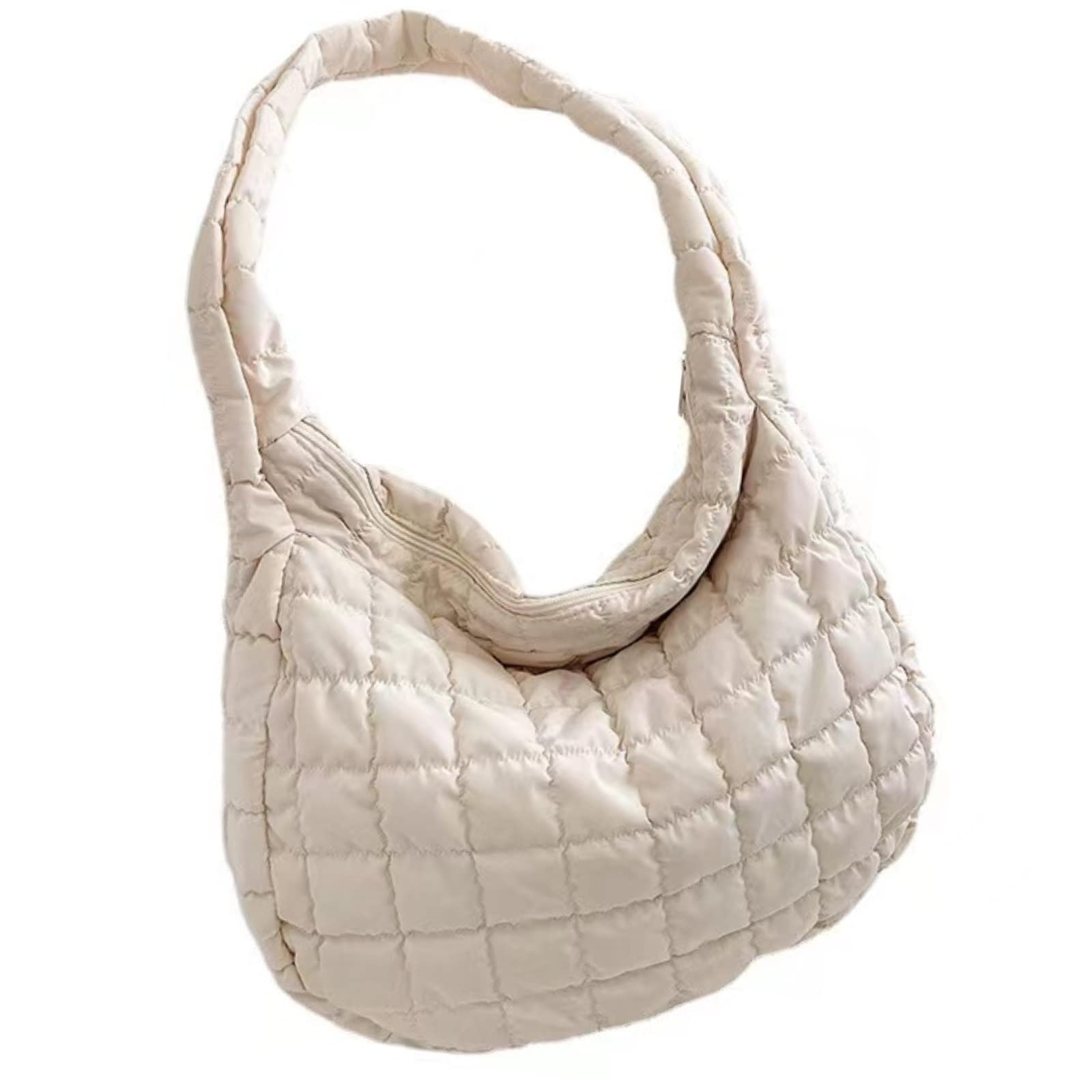 Women Puffer Bag Crossbody Bag Quilted Bags Luxury Shoulder Bag Tote Top Handle Bags Puffy Shoulder Bag for Autumn Winter (White)