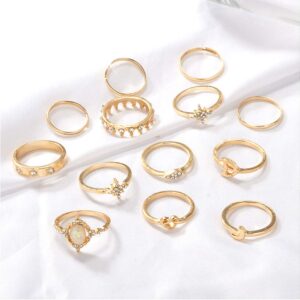 Sither 13 Pcs Women Rings Set Knuckle Rings Gold Bohemian Rings for Girls Vintage Gem Crystal Rings Joint Knot Ring Sets for Teens Party Daily Festival Jewelry Gift