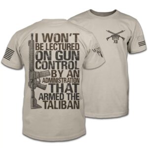 gun control t-shirt patriotic tribute tee | american pride veteran support shirt | 100% cotton military apparel | tan, large