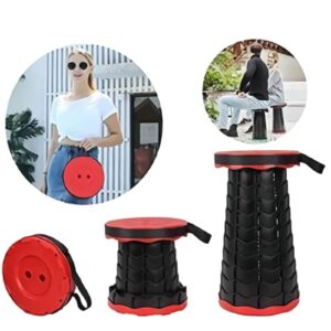 Behaniu Portable Collapsible Stool Telescoping Stool Compact Folding Chairs Portable Lightweight Camping Seat for Adults, Red