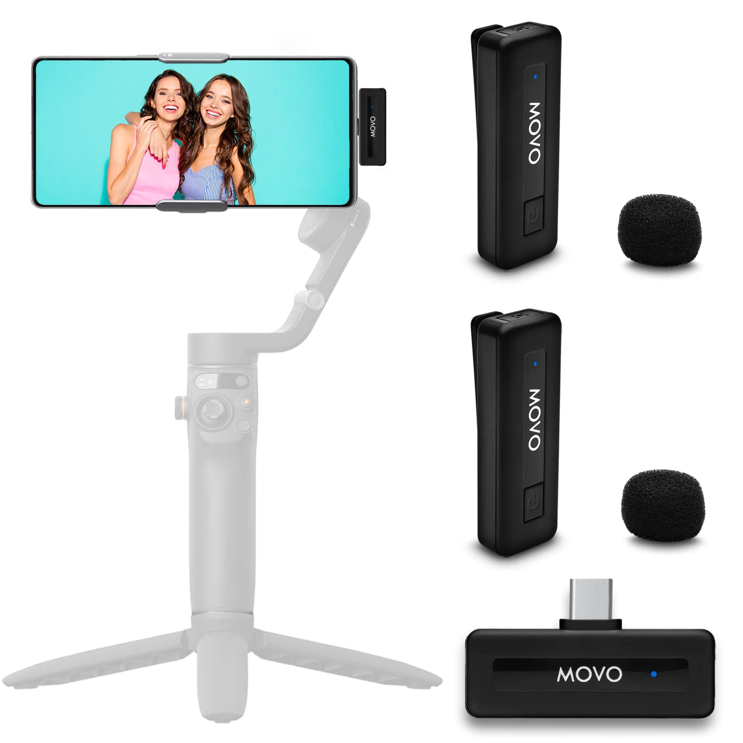 Movo Wireless Mini UC Duo Wireless Microphone for Android - Ultracompact Bluetooth Microphone for Android with Clip on Wireless USB-C Microphone for Android - (10HR Battery Life, 164ft Range)