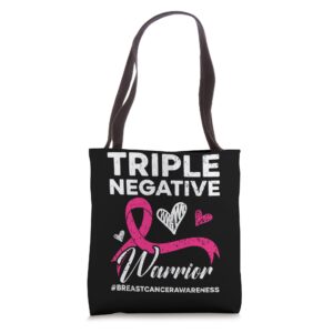 triple negative warrior breast cancer awareness pink ribbon tote bag