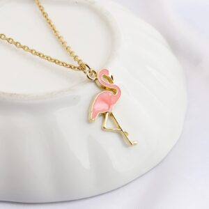 FUSTMW Pink Flamingo Necklace Gifts Flamingo Lover Gifts Flamingo Bird Pendant Necklace Flamingo Jewelry for Women (Gold)