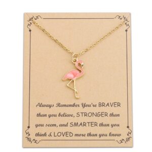 fustmw pink flamingo necklace gifts flamingo lover gifts flamingo bird pendant necklace flamingo jewelry for women (gold)