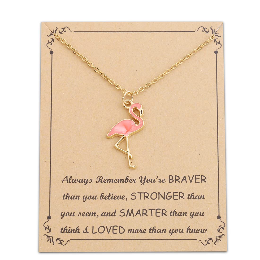 FUSTMW Pink Flamingo Necklace Gifts Flamingo Lover Gifts Flamingo Bird Pendant Necklace Flamingo Jewelry for Women (Gold)