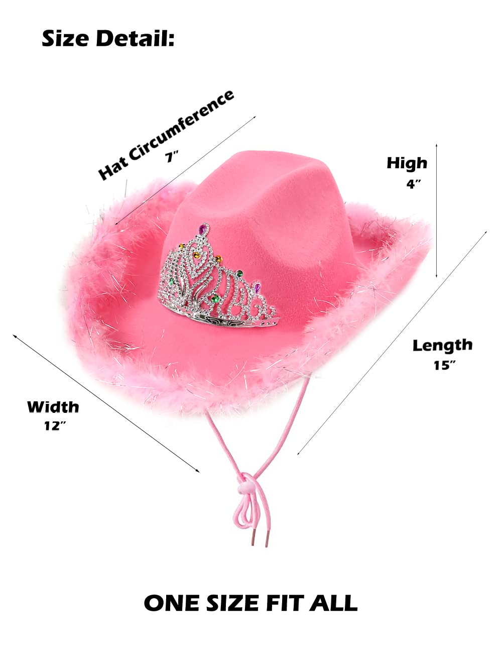 JIANGLAI Cowboy Hat with Heart Shaped Sunglasses, Feather Cowgirl Hat for Halloween, Bachelorette Party (Pink)