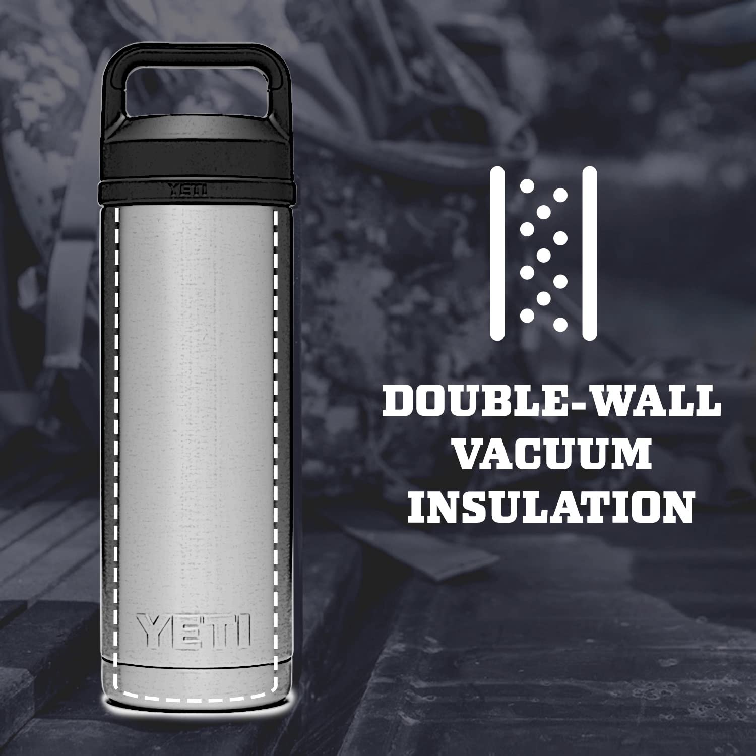 YETI Rambler 18 oz Bottle, Vacuum Insulated, Stainless Steel with Chug Cap, Charcoal