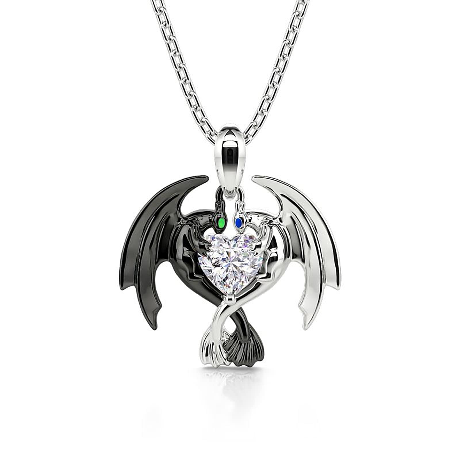 Jeulia Dragon Necklace Sterling Silver: Heart Cut Couple Pendant Necklace Diamond Jewelry for Women Christmas Charm Gift with Box (White)