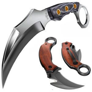 Grand Way Karambit Knife with Sheath & Micarta Handle - Small Fixed Blade Knife - Pocket Knife - Best Karambit Knife with Wood Handle Clip - 440C Steel Camping Knives