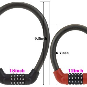 Bike Lock, 5-Digit Resettable Combination Anti Theft Mini Portable Bicycle Cable Locks for Bike Motorcycle Scooter (Red-12inch)