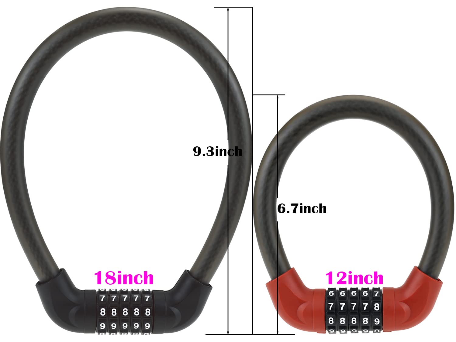 Bike Lock, 5-Digit Resettable Combination Anti Theft Mini Portable Bicycle Cable Locks for Bike Motorcycle Scooter (Red-12inch)