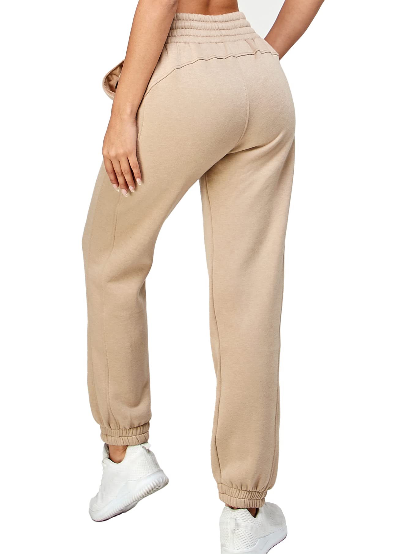 IUUI Sweatpants for Women High Stacked Waist Fleece Womens Joggers with Pockets Lounge Pants for Yoga Workout Running Taupe