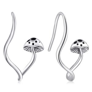 mushroom earrings silver 925 black weird mushroom earhook mushroom jewelry gifts for women hypoallergenic earrings for sensitive ears