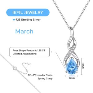 Iefil March Birthstone Necklaces for Women - S925 Sterling Silver Heart Necklace Aquamarine Necklace March Birthstone Jewelry for Women Mom Daughter Girlfriend Wife Birthday Gifts