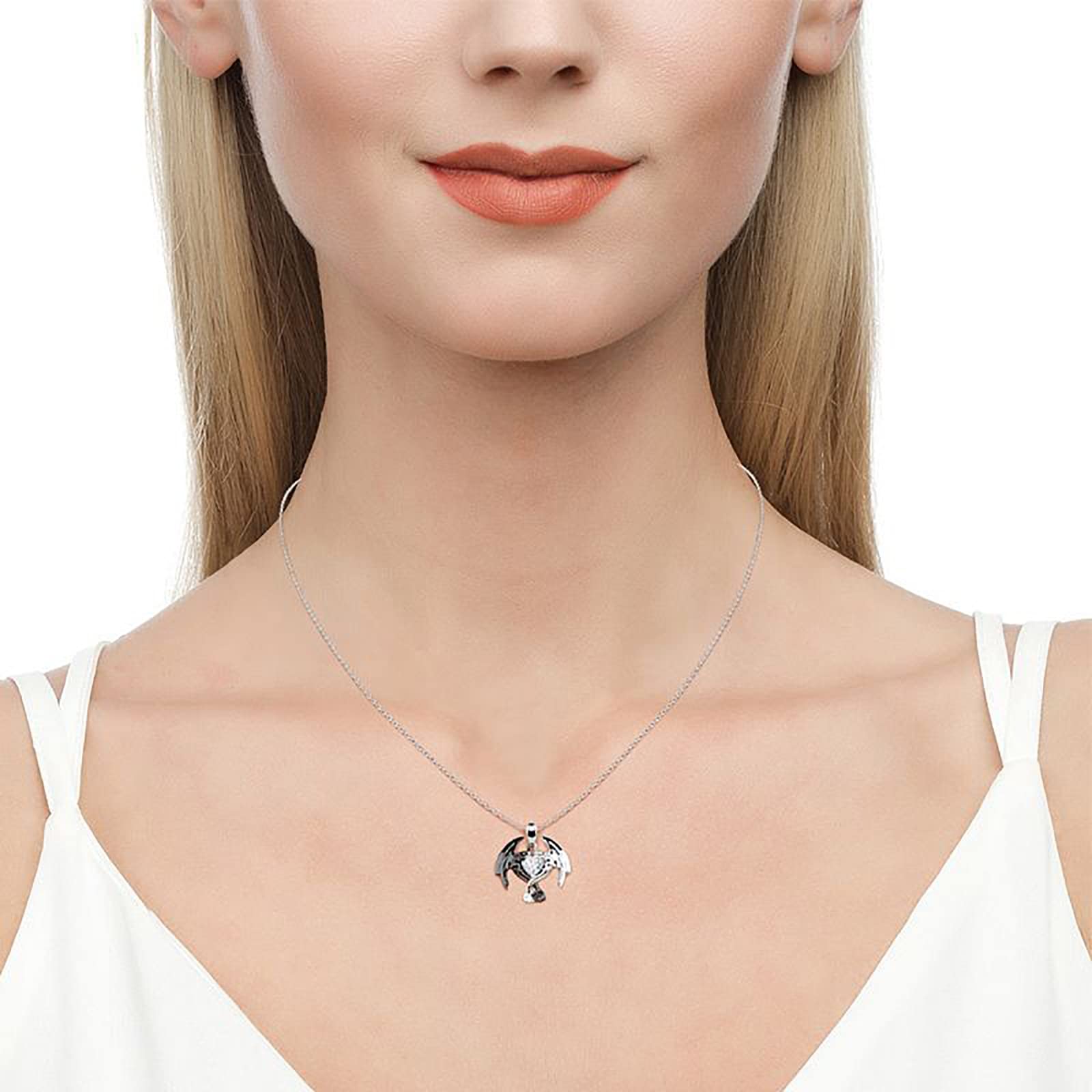 Jeulia Dragon Necklace Sterling Silver: Heart Cut Couple Pendant Necklace Diamond Jewelry for Women Christmas Charm Gift with Box (White)