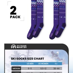 OutdoorMaster Unisex Ski Socks,Skiing and Snowboarding Socks for Men & Women with Over the Calf Design/Non-Slip Cuff