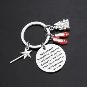 LQRI Wizard Oz Shoe Keychain Dorothy Ruby Gifts Be Confident in Whatever Direction You Choose to Go Ruby Red Slippers Keychain Inspirational Gifts for Her (silver)