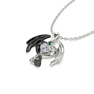 Jeulia Dragon Necklace Sterling Silver: Heart Cut Couple Pendant Necklace Diamond Jewelry for Women Christmas Charm Gift with Box (White)