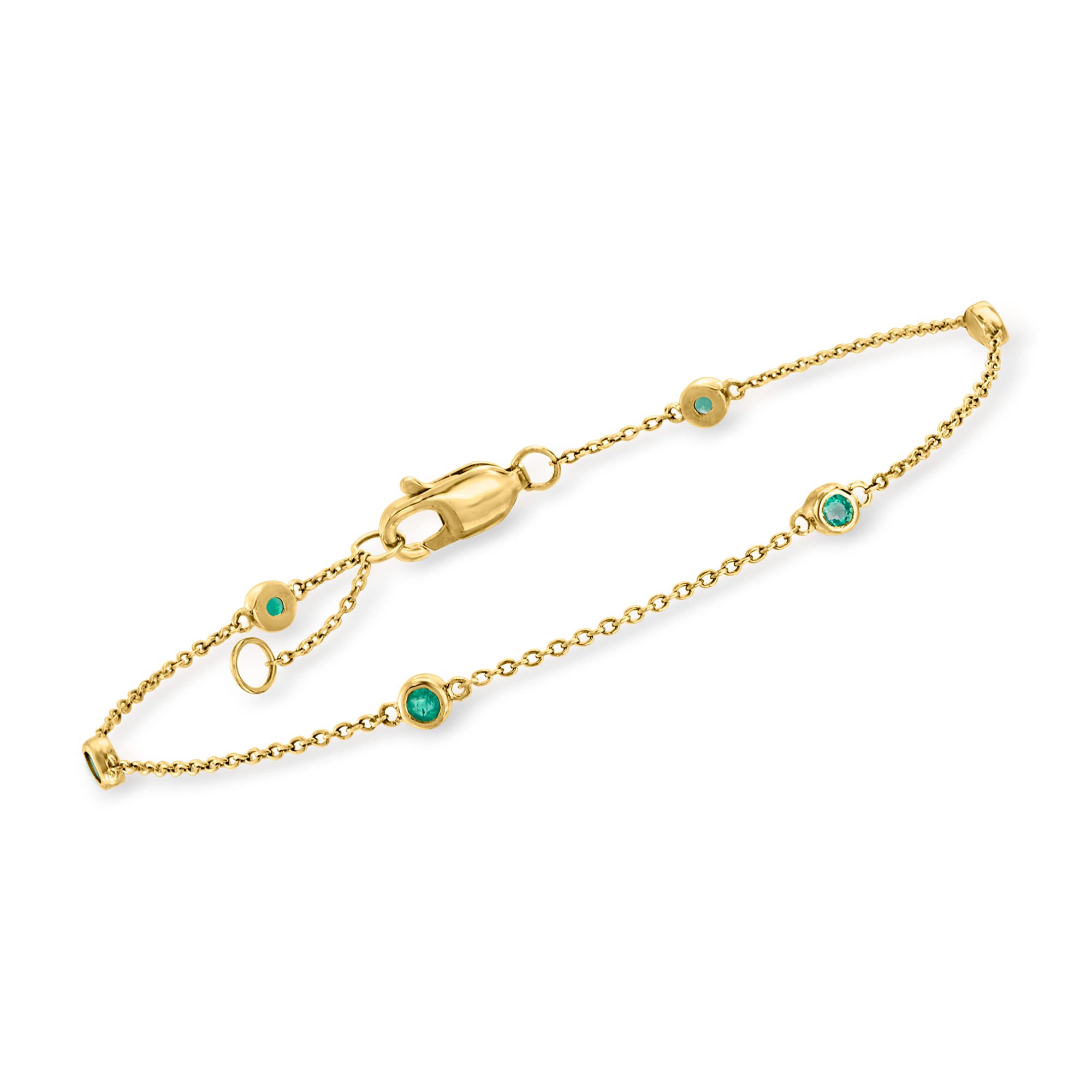 Ross-Simons RS Pure 0.20 ct. t.w. Emerald Station Bracelet in 14kt Yellow Gold. 6.5 inches