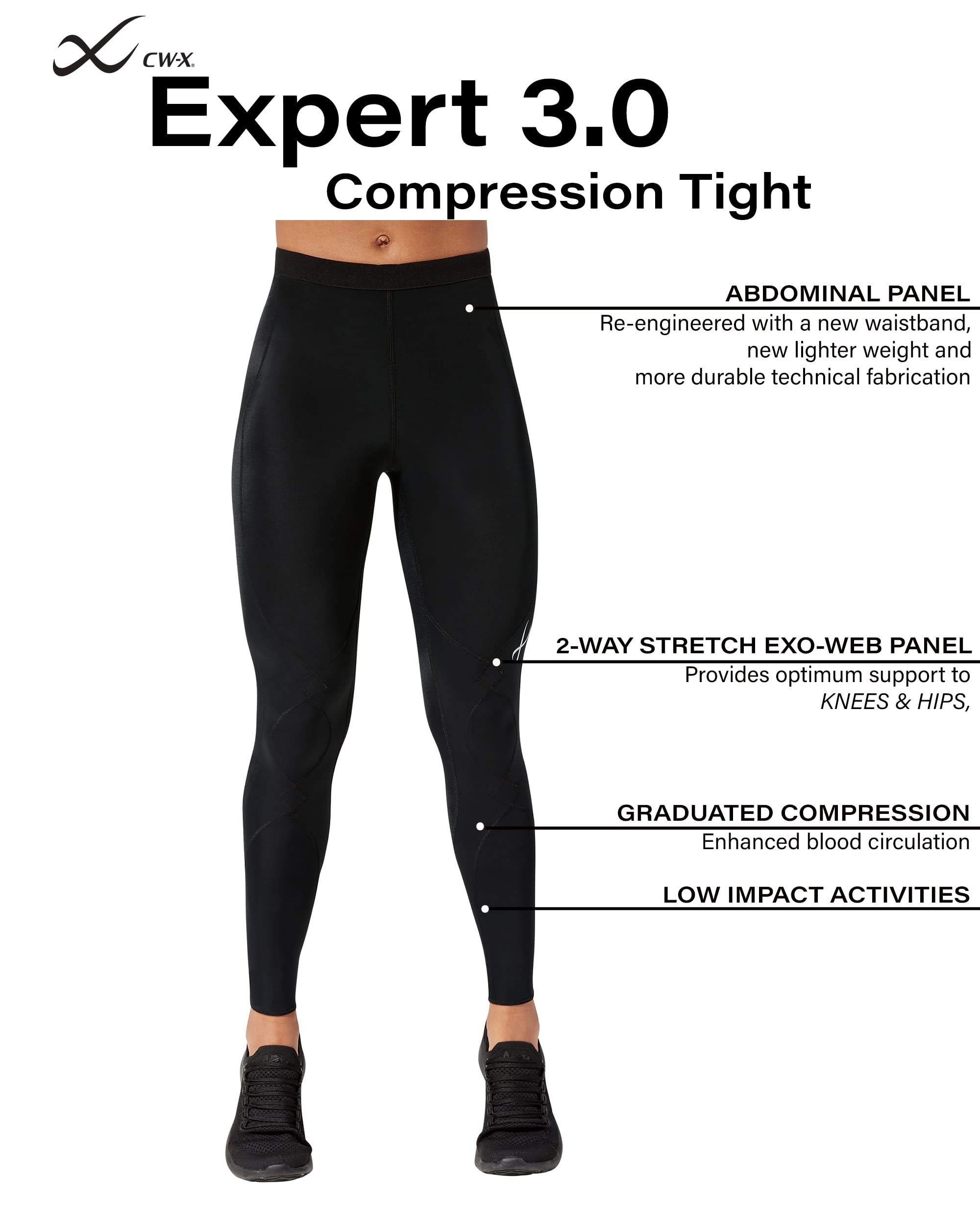 CW-X Women's Expert 3.0 Joint Support Compression Tight, Black, Large