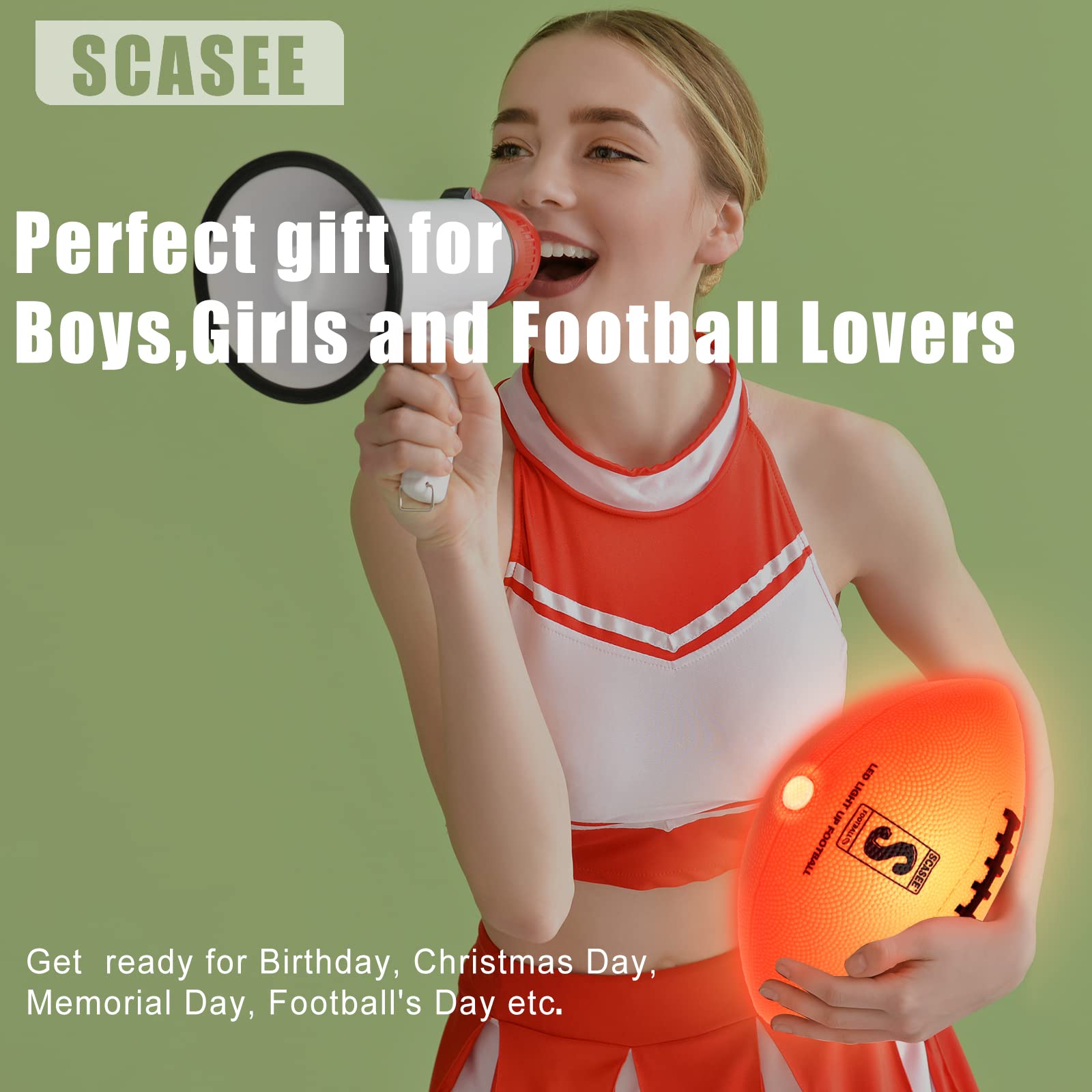 SCASEE Light Up Football - Official Size 6 and Weight- Extra Pump and Batteries - Glow in The Dark Indoor or Outdoor Footballs with Bright Waterproof LED for Youth,Teen Boys and Girls