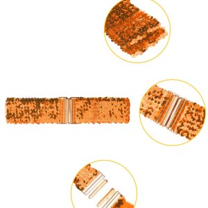 Allegra K Ladies Shinny Wide Waist Belts Interlock Buckles Sequins Decor Stretchy Belts for Women 2PCS 60cm/23.62" Orange