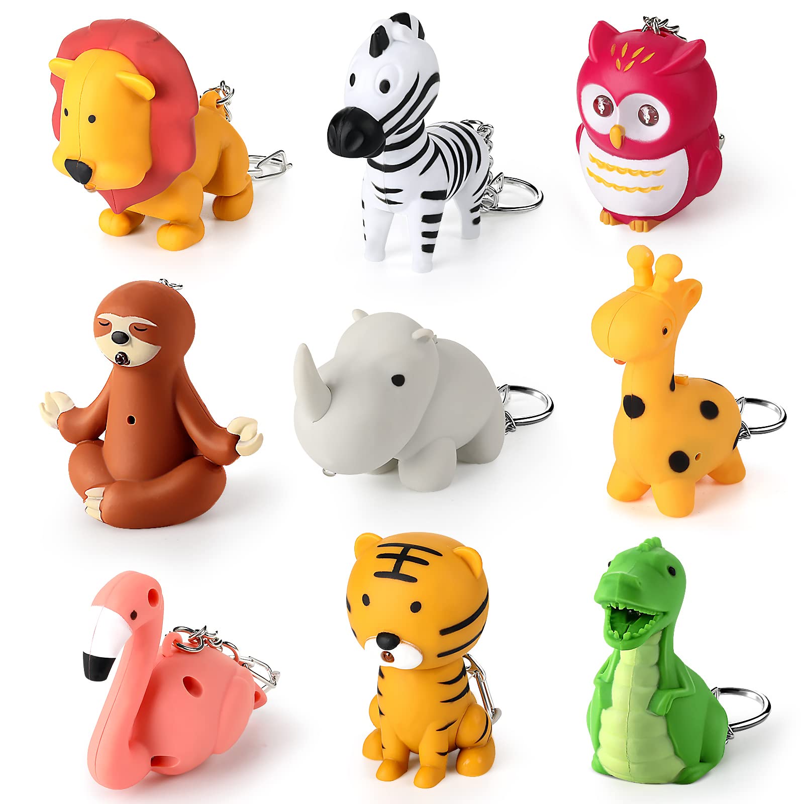 Nosiny 9 Pcs Animal Keychains Pediatric Nurse LED Keychains Animal Badge Key Ring for Kids Boys Girls Party Favor, 9 Style