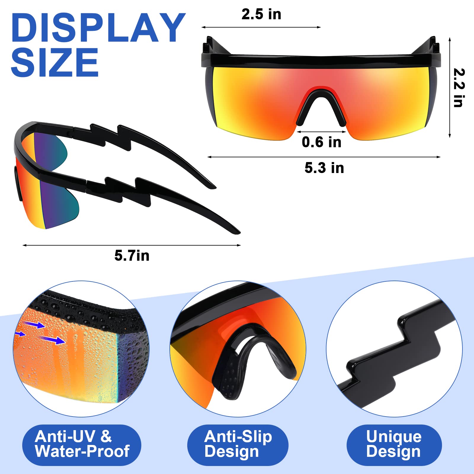 Maitys 8 Pairs Retro Semi Rimless Sunglasses 80s 90s Zigzag Sunglasses Colored Neon Sunglasses Transparent Lens Glasses for Men Women