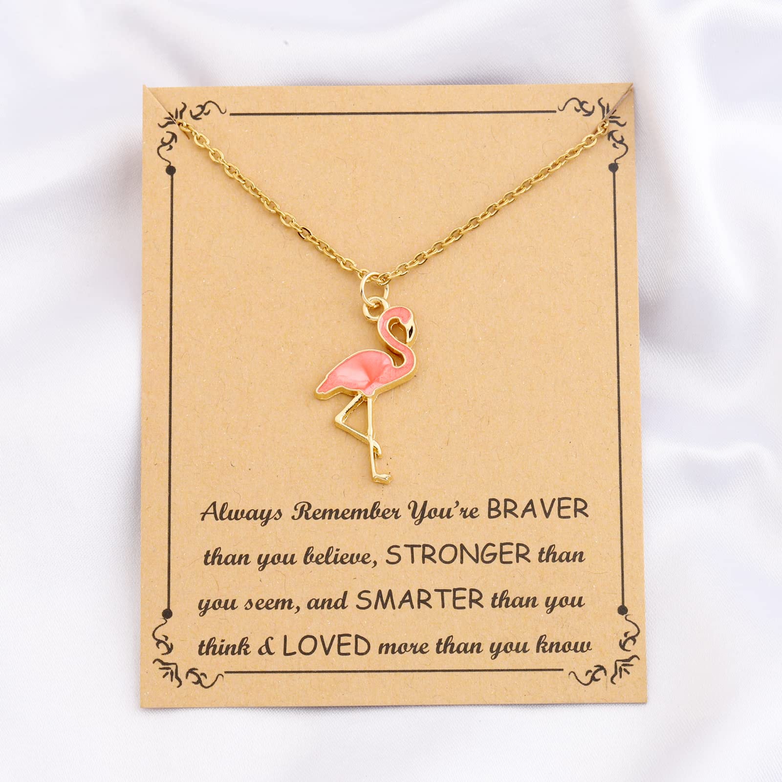 FUSTMW Pink Flamingo Necklace Gifts Flamingo Lover Gifts Flamingo Bird Pendant Necklace Flamingo Jewelry for Women (Gold)