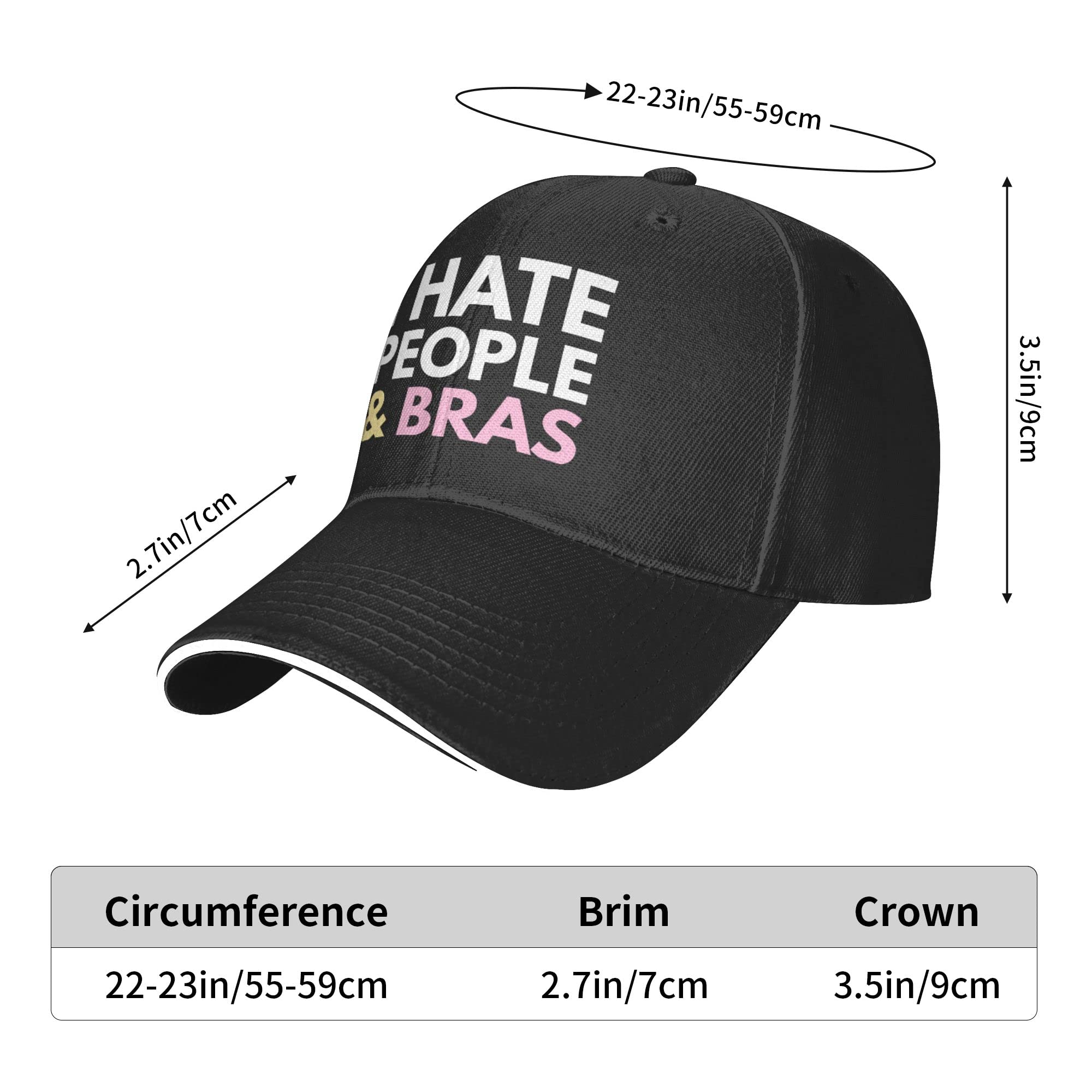 Svmmanr I Hate People and Bras Unisex Adjustable Fashion Baseball Cap Truck Cap Hip Hop Cap Baseball Cap Black