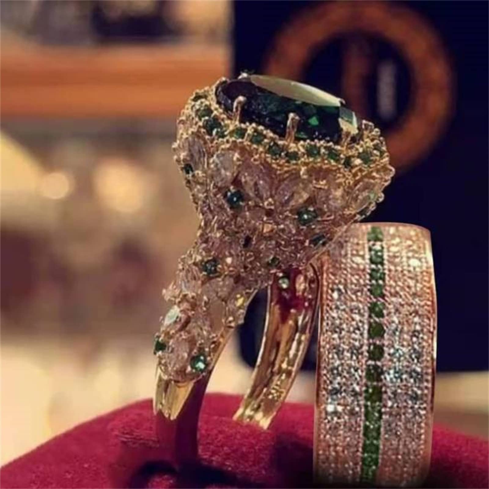 Ring Wedding Handmade Luxury Stone White Gift Cut Jewelry Engagement Rings Large Gold Ring (Green, 6)