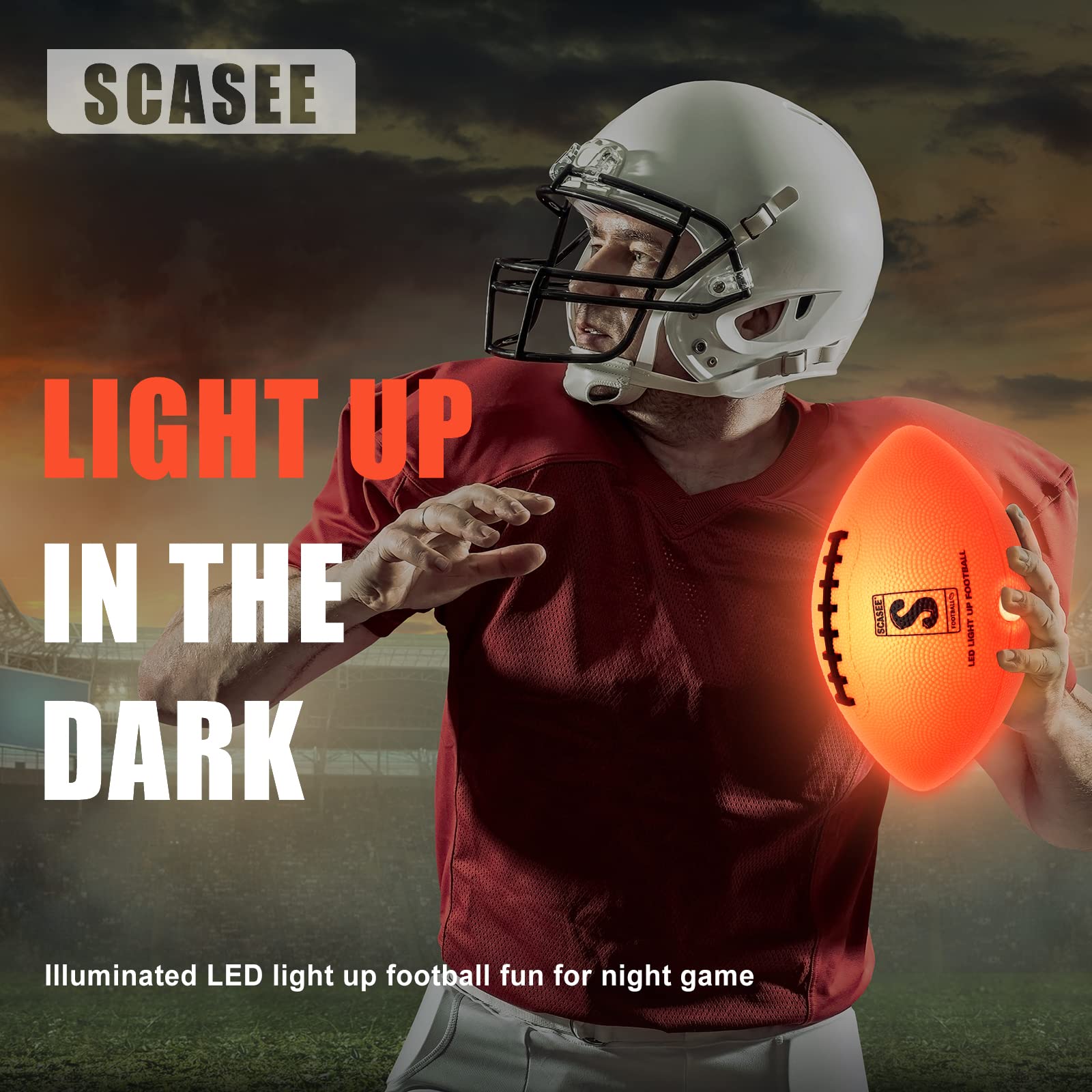 SCASEE Light Up Football - Official Size 6 and Weight- Extra Pump and Batteries - Glow in The Dark Indoor or Outdoor Footballs with Bright Waterproof LED for Youth,Teen Boys and Girls