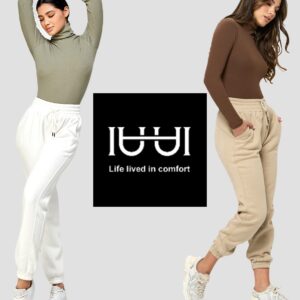 IUUI Sweatpants for Women High Stacked Waist Fleece Womens Joggers with Pockets Lounge Pants for Yoga Workout Running Taupe