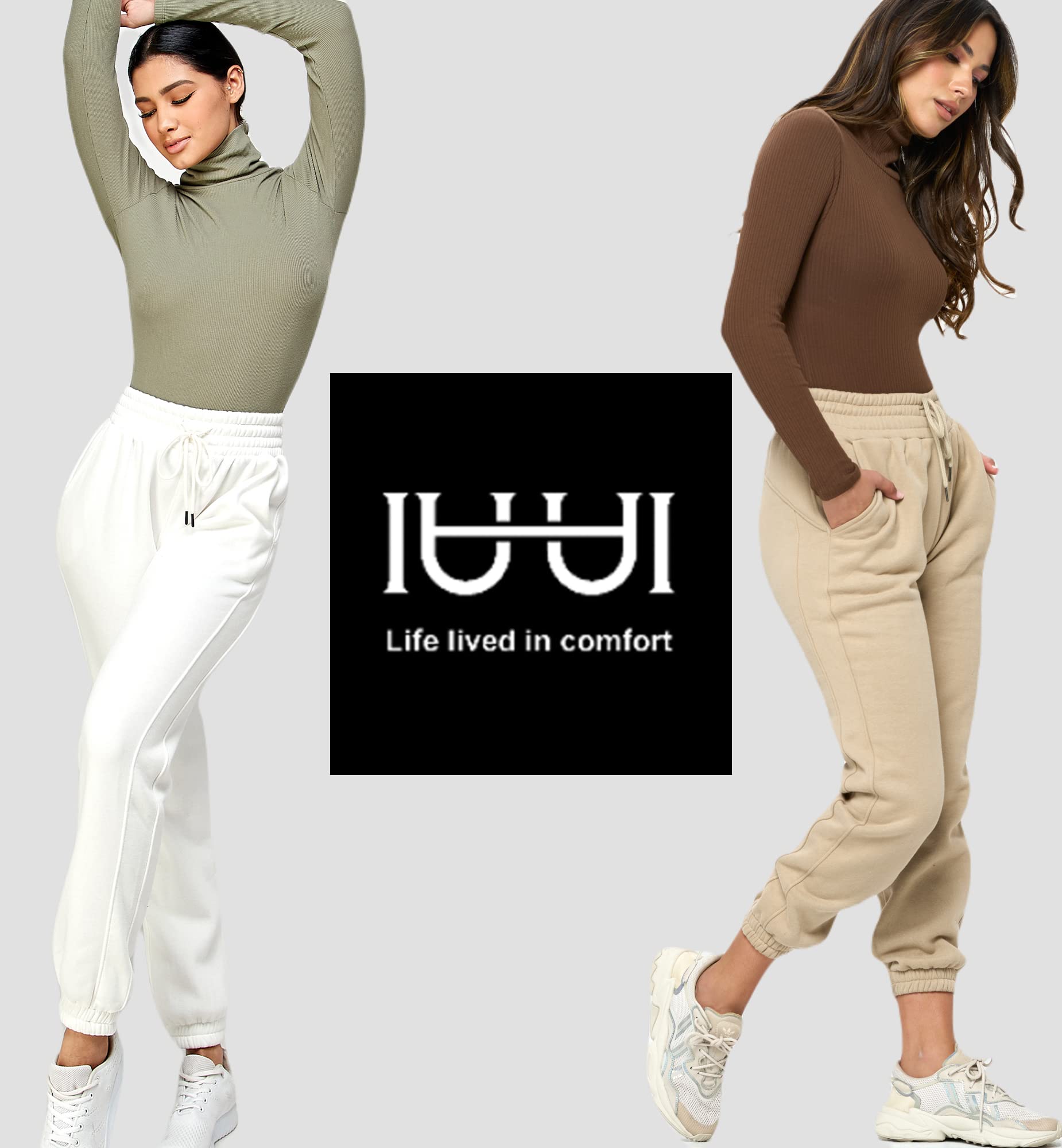 IUUI Sweatpants for Women High Stacked Waist Fleece Womens Joggers with Pockets Lounge Pants for Yoga Workout Running Taupe