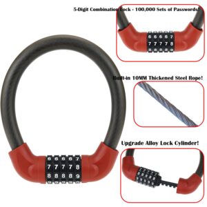 Bike Lock, 5-Digit Resettable Combination Anti Theft Mini Portable Bicycle Cable Locks for Bike Motorcycle Scooter (Red-12inch)