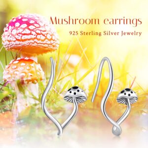 Mushroom Earrings Silver 925 Black Weird Mushroom Earhook Mushroom Jewelry Gifts for Women Hypoallergenic Earrings for Sensitive Ears